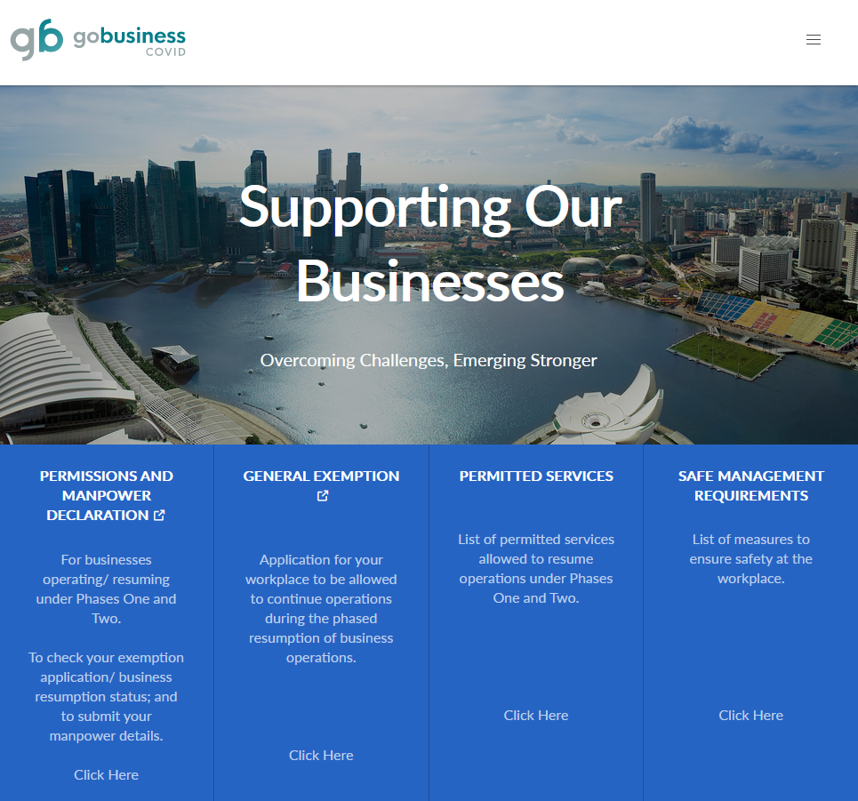 A picture of the GoBusiness COVID portal in mobile view